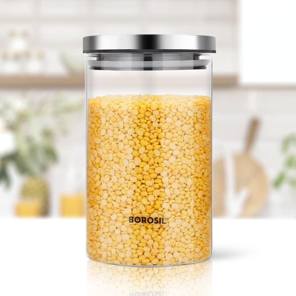 Borosil - Classic 100% Borosilicate Glass Storage Jar 1Pcs (900ML) Transparent - Ghar Sajawat