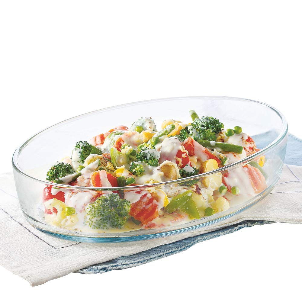Borosil - Oval Dish Microwave Safe Borosilicate Glass 2.2 Ltr Transparent - Ghar Sajawat