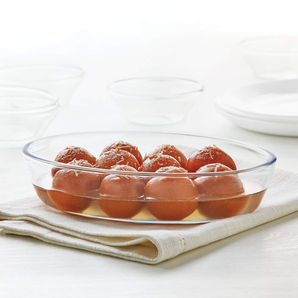 Borosil - Oval Dish Microwave Safe Borosilicate Glass 0.7 Ltr Transparent - Ghar Sajawat