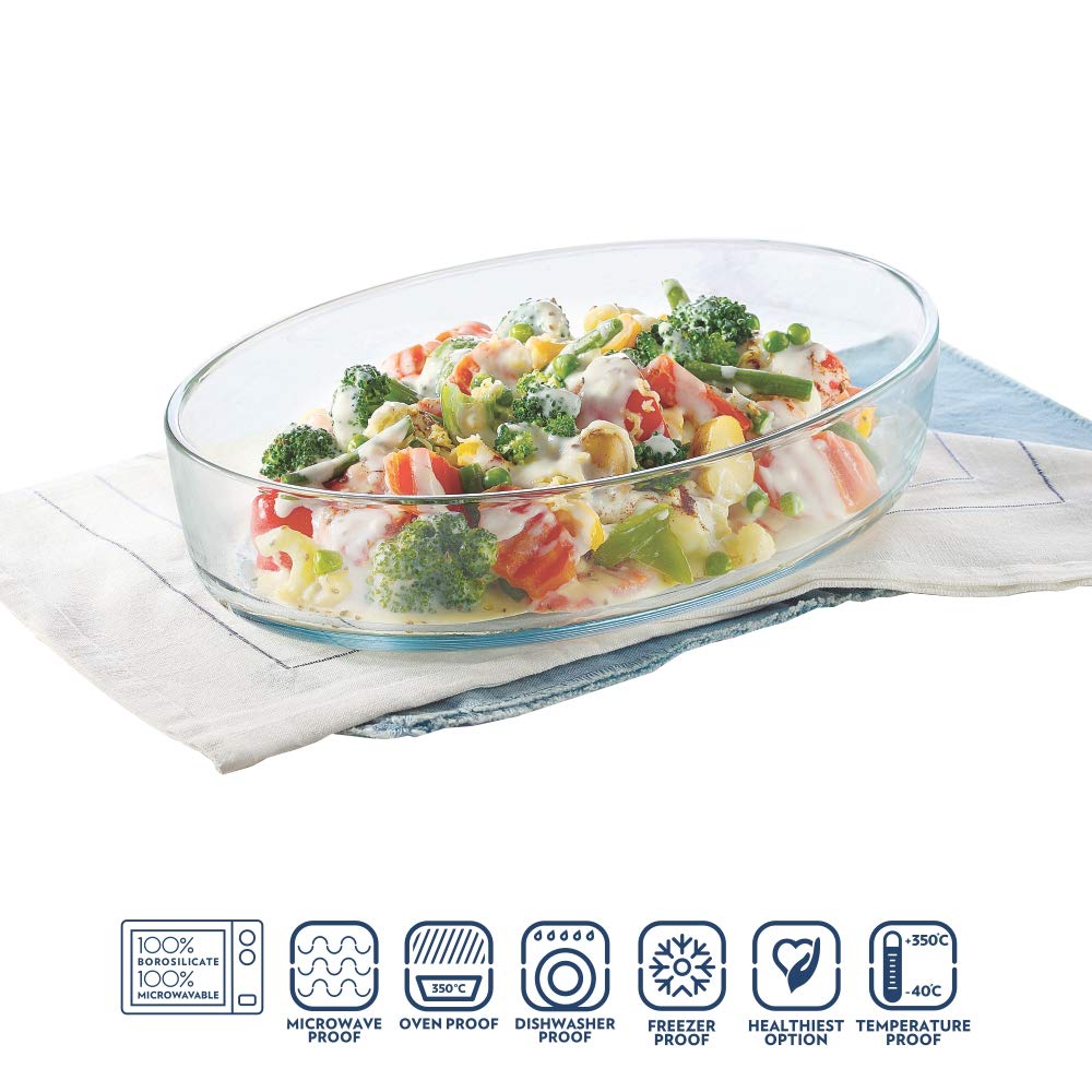 Borosil - Oval Dish Microwave Safe Borosilicate Glass 0.7 Ltr Transparent - Ghar Sajawat