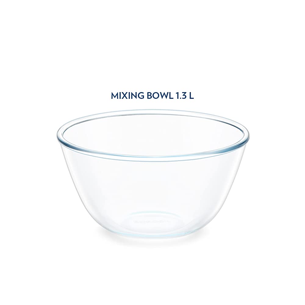 Borosil - Plastic Lid Mixing Bowl Microwave Safe Glass 1.3 Ltr Transparent - Ghar Sajawat