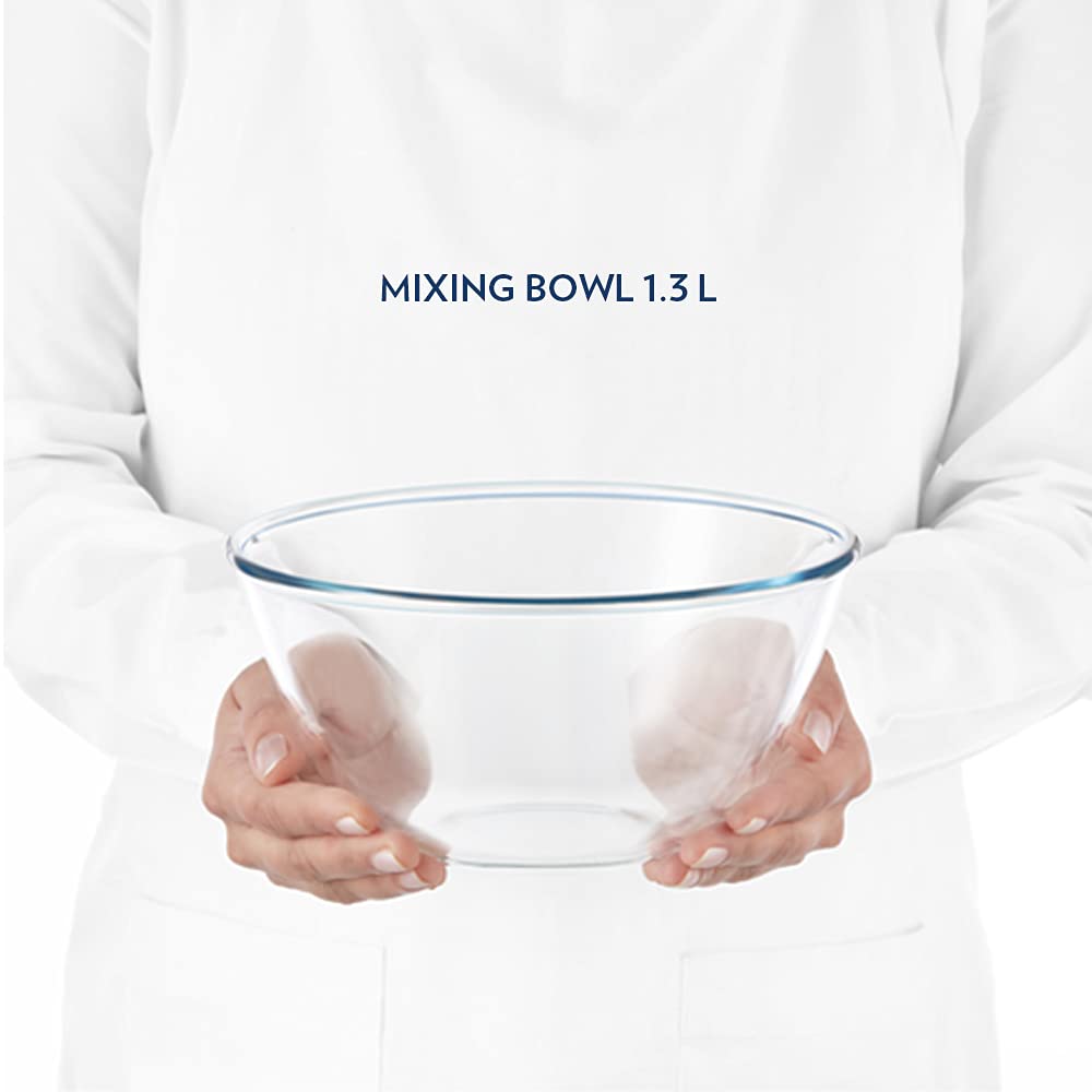 Borosil - Plastic Lid Mixing Bowl Microwave Safe Glass 1.3 Ltr Transparent - Ghar Sajawat