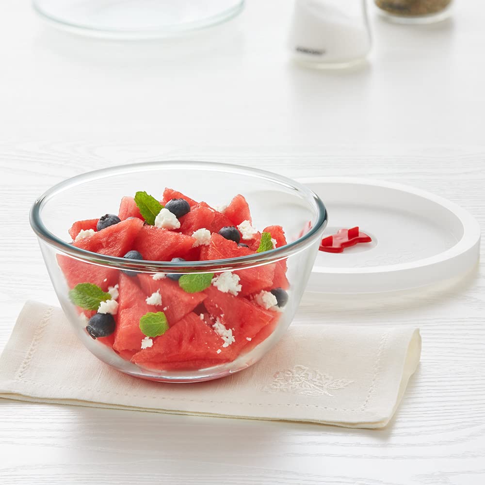 Borosil - Plastic Lid Mixing Bowl Microwave Safe Glass 350 ML Transparent - Ghar Sajawat