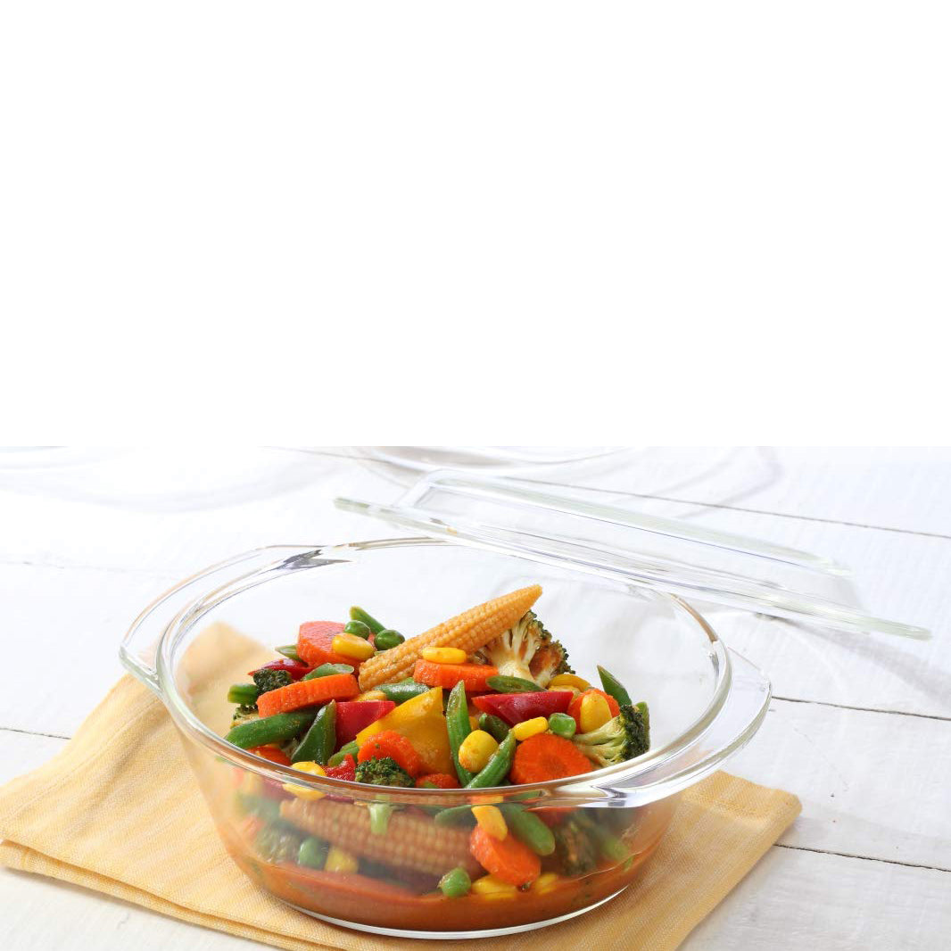 Borosil - Round Casserole Microwave Safe Borosilicate Glass 1 Ltr Transparent - Ghar Sajawat