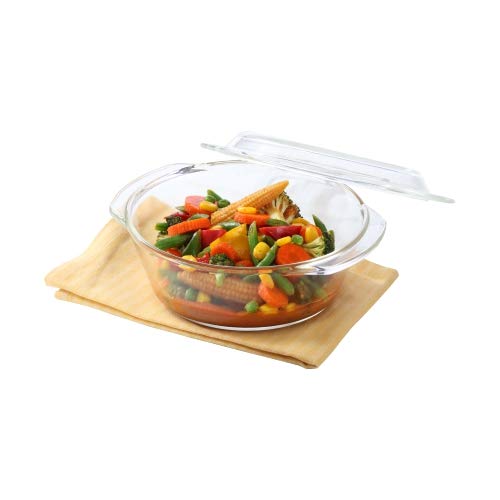 Borosil - Round Casserole Microwave Safe Borosilicate Glass 1.5 Ltr Transparent - Ghar Sajawat