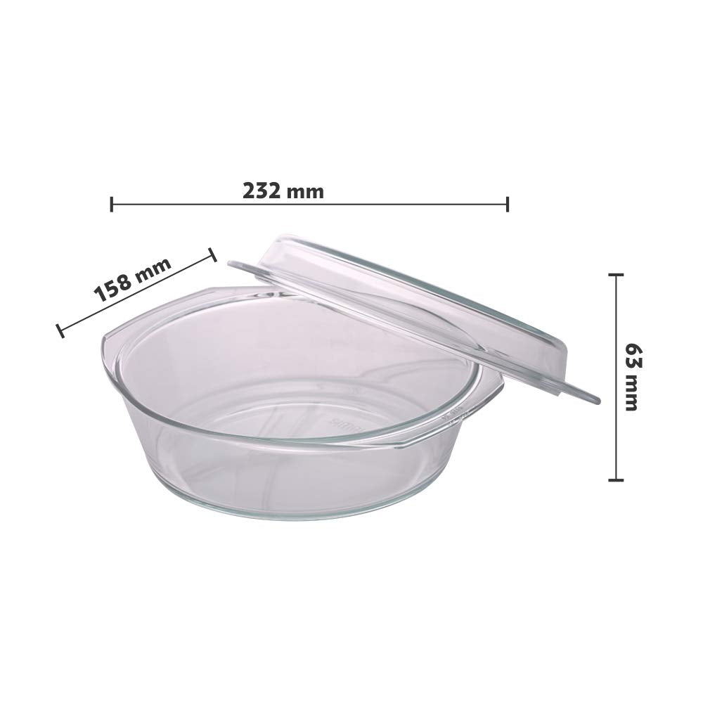 Borosil - Round Casserole Microwave Safe Borosilicate Glass 1.5 Ltr Transparent - Ghar Sajawat