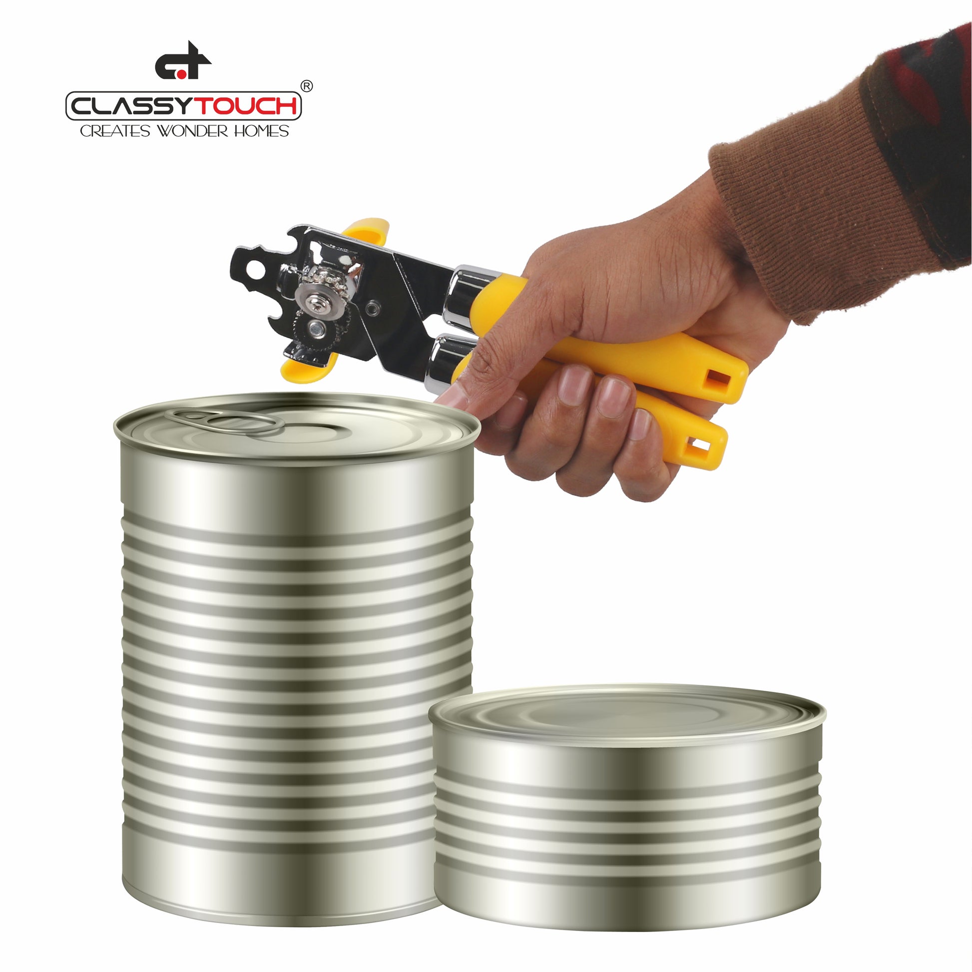 Classy Touch - 3-In-1 Stainless Steel Can Opener Yellow - Ghar Sajawat