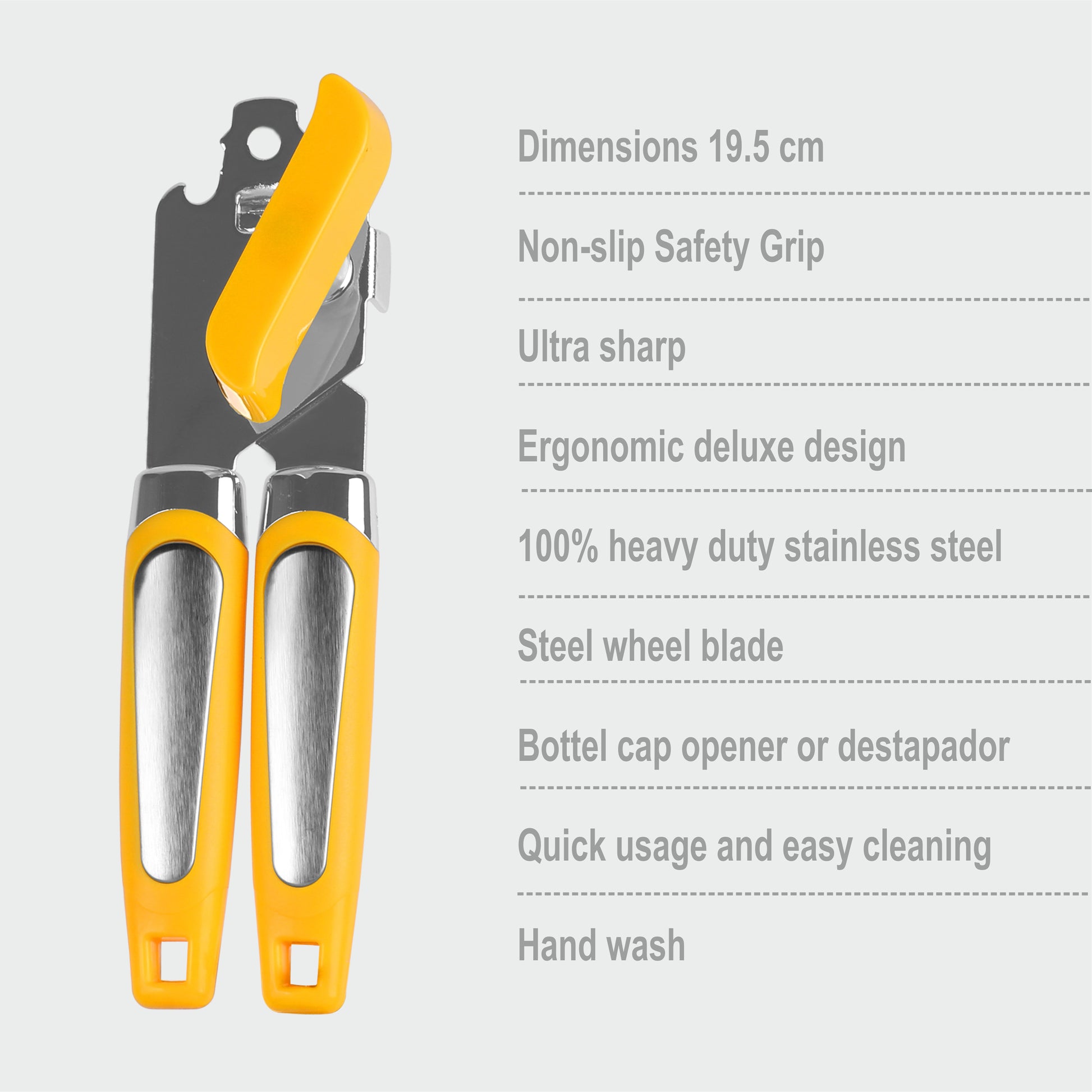 Classy Touch - 3-In-1 Stainless Steel Can Opener Yellow - Ghar Sajawat