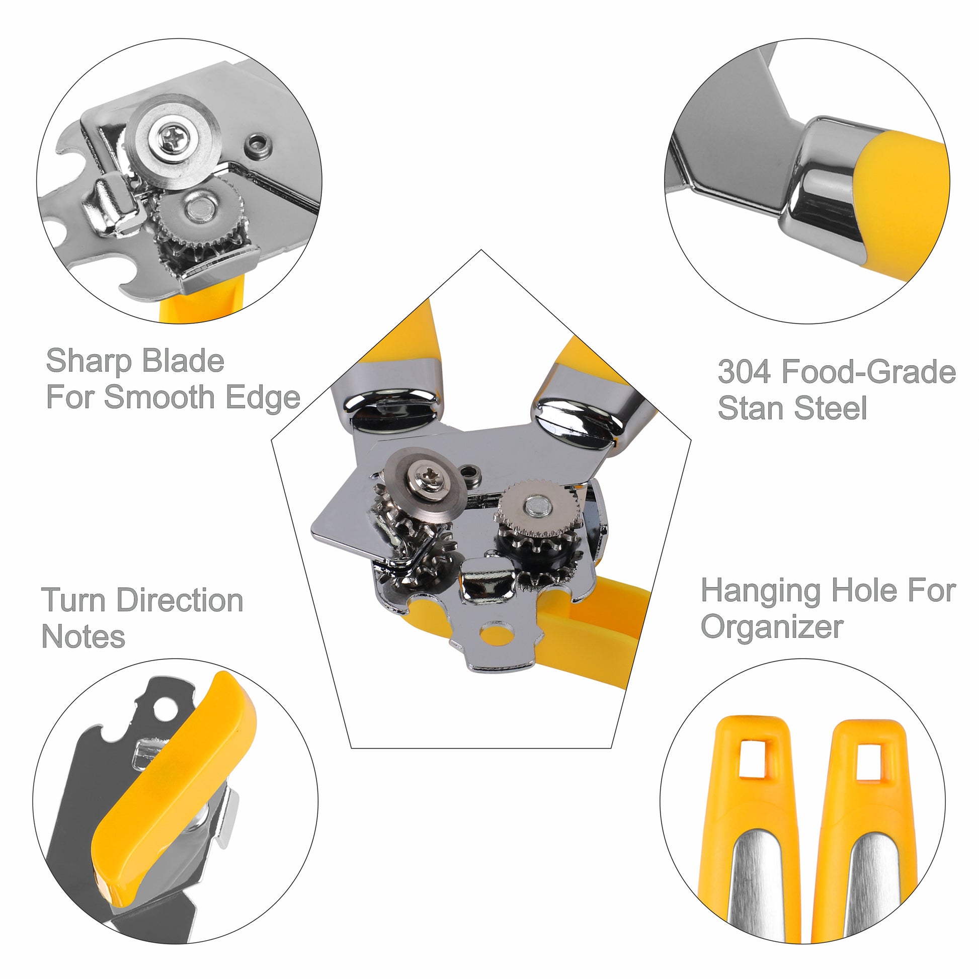 Classy Touch - 3-In-1 Stainless Steel Can Opener Yellow - Ghar Sajawat