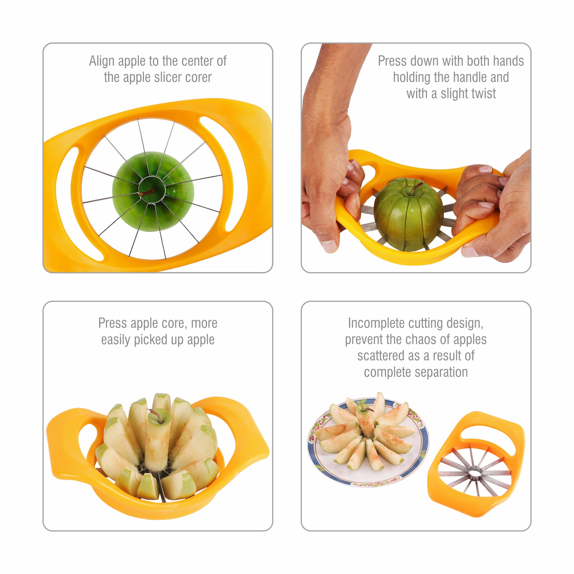 Classy Touch - Apple Cutter Stainless Steel Blades Yellow - Ghar Sajawat