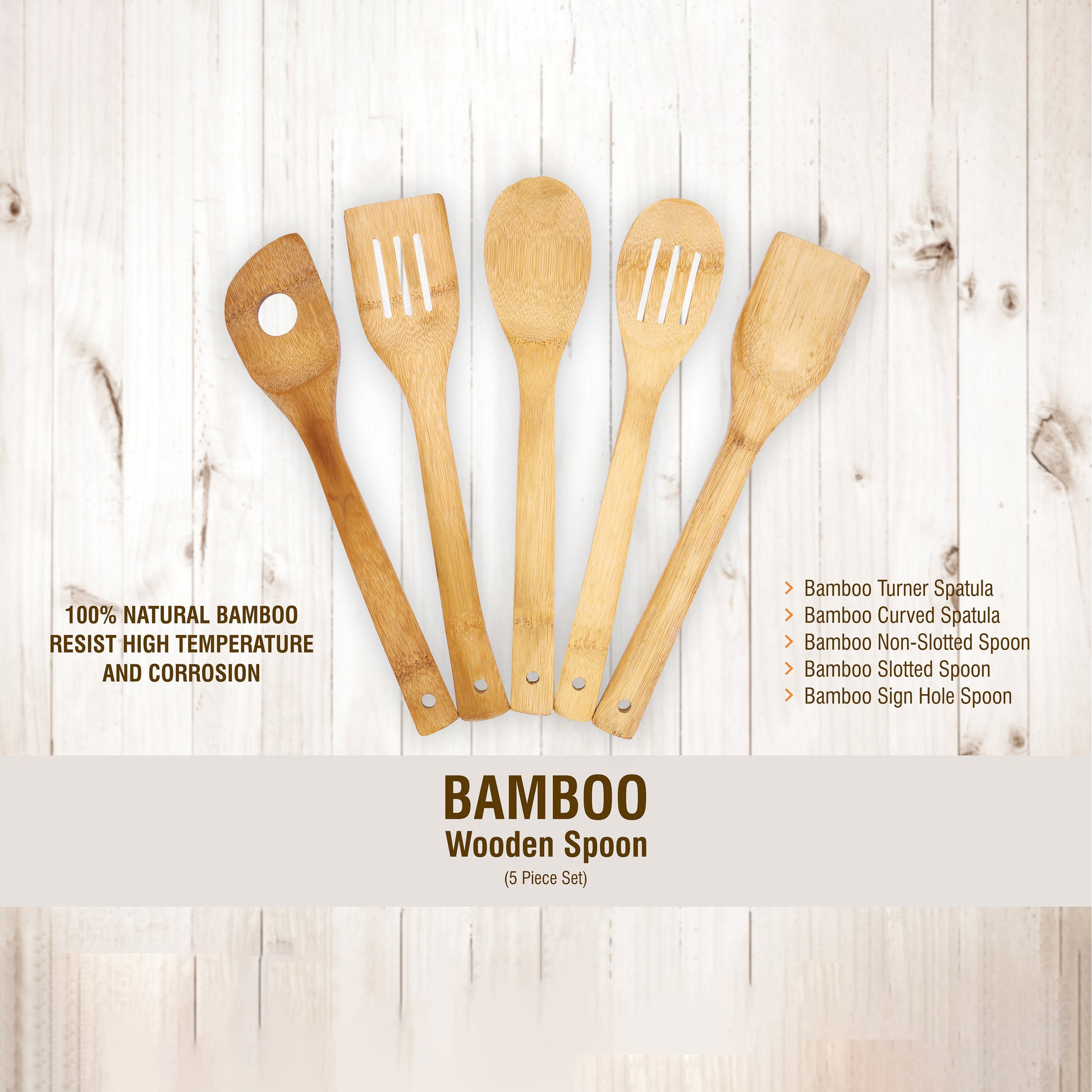 Classy Touch - Bambo Spoon Wood Spoon Set Of 5 Wooden - Ghar Sajawat
