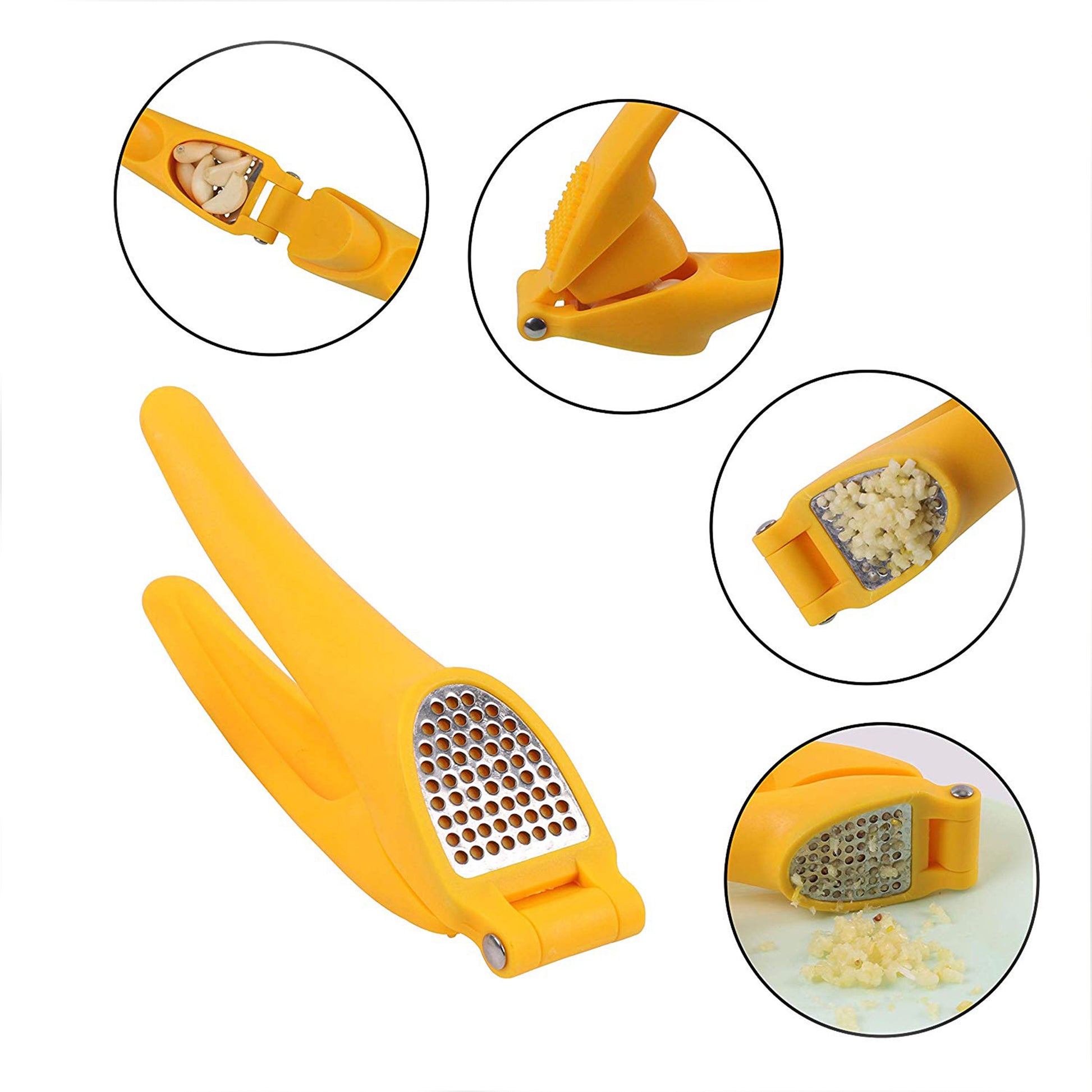 Classy Touch - Garlic Crusher Stainless Steel With ABS Plastic Handle Crusher Yellow - Ghar Sajawat