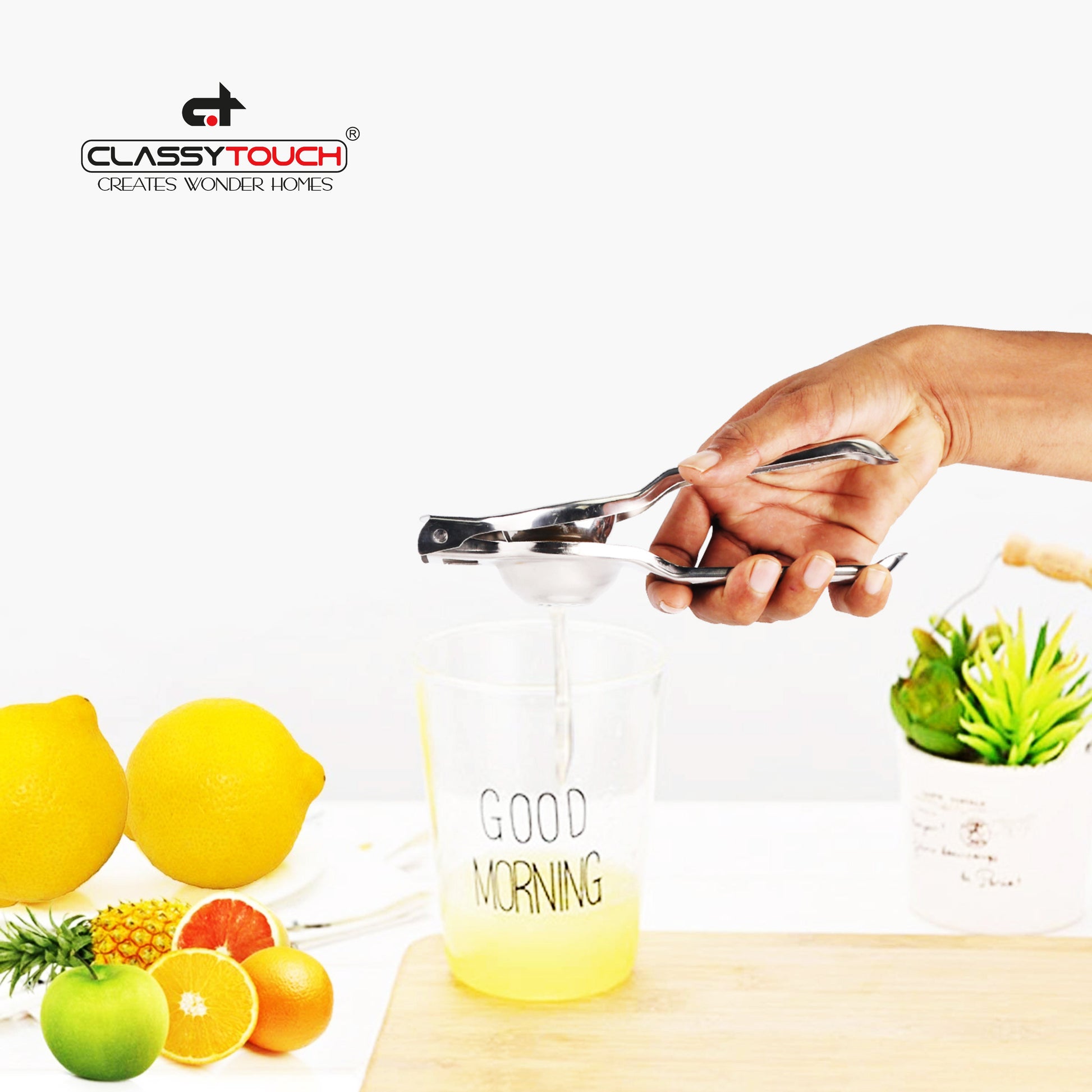 Classy Touch - Lemon Squeezer Stainless Steel With Opner Silver - Ghar Sajawat