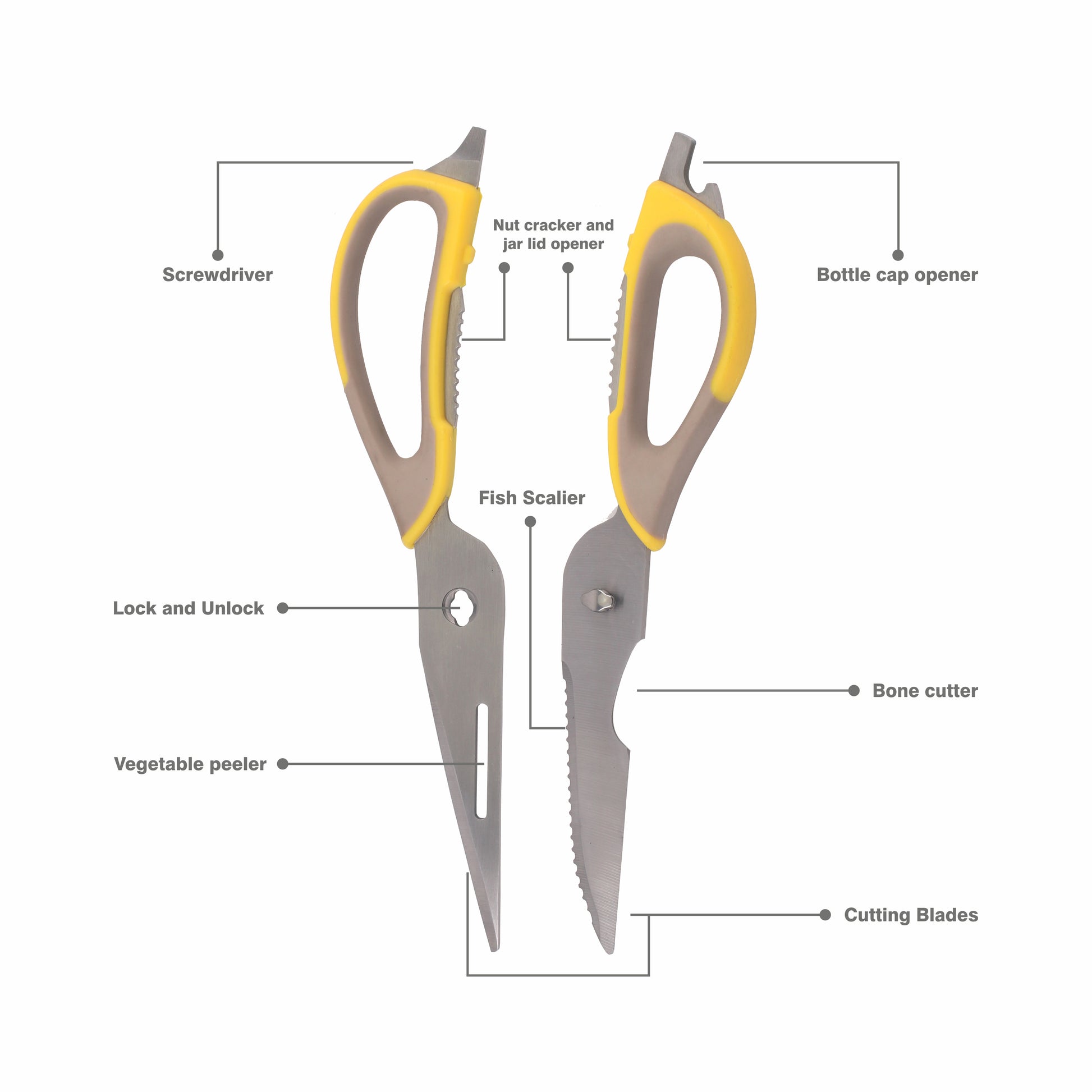 Classy Touch - Multifunctional Scissor Professional Multifunctional Stainless Steel Scissor Yellow - Ghar Sajawat