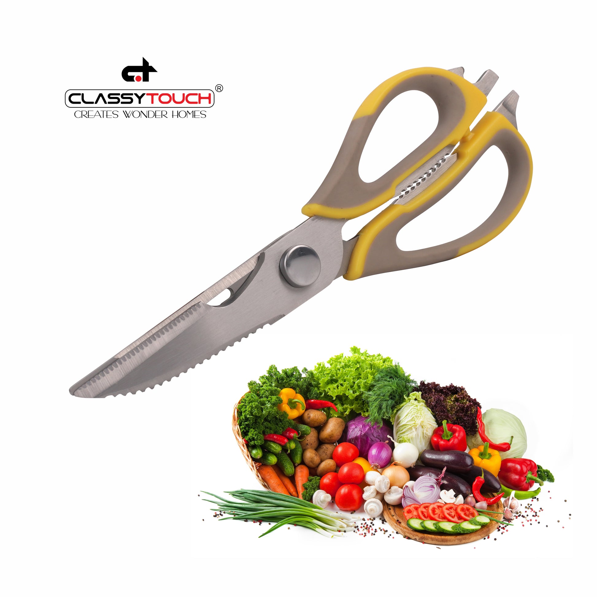 Classy Touch - Multifunctional Scissor Professional Multifunctional Stainless Steel Scissor Yellow - Ghar Sajawat