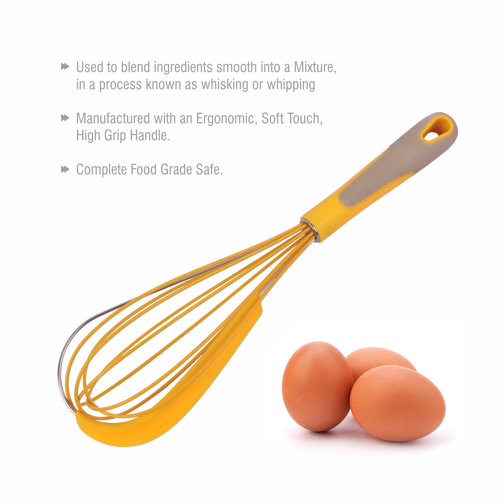 Classy Touch - Whisk Rotation Stainless Steel With Silicone Whisk Yellow - Ghar Sajawat