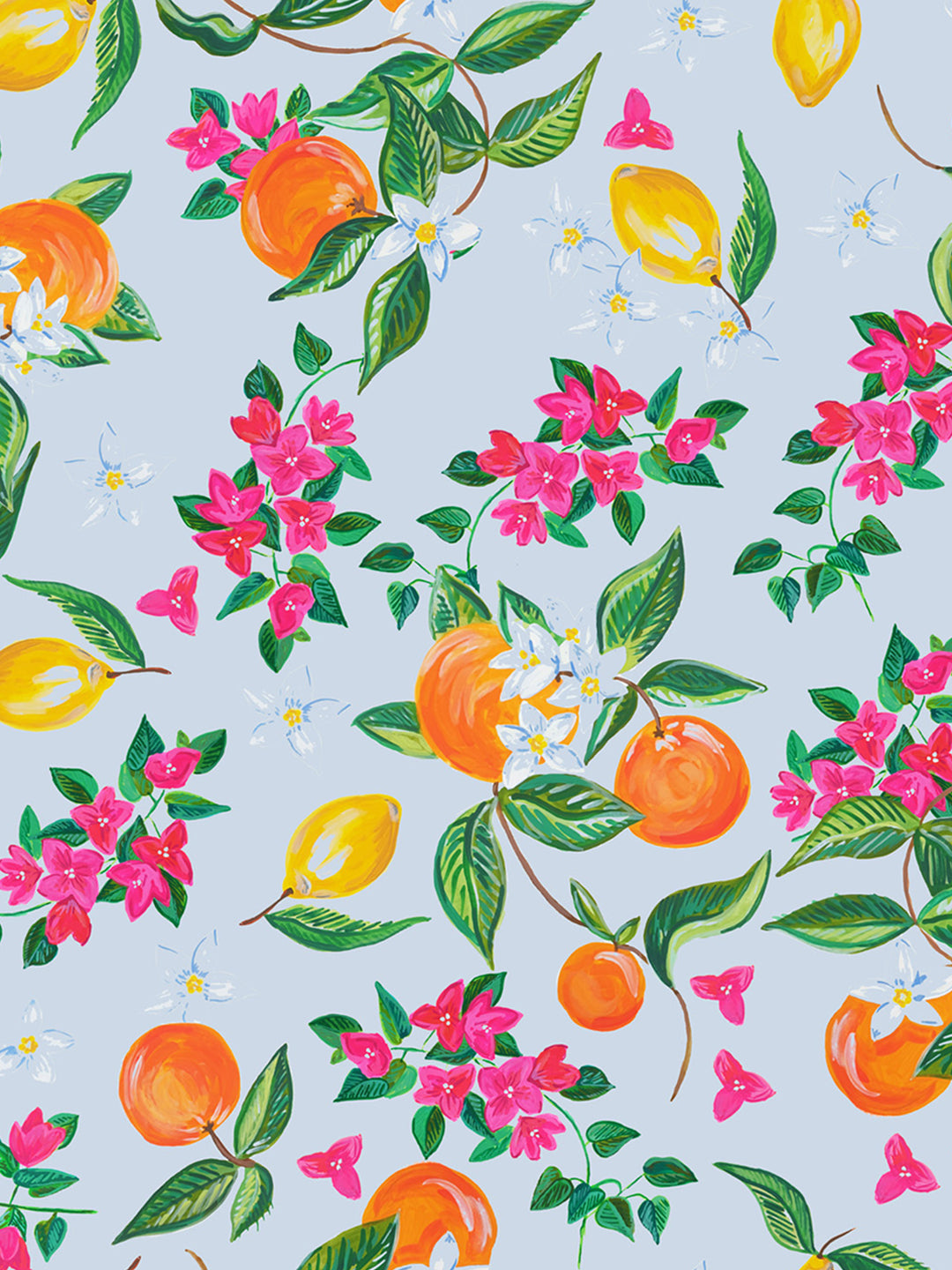 Blue Fruits and Flowers Printed 6 Seater Table Cover