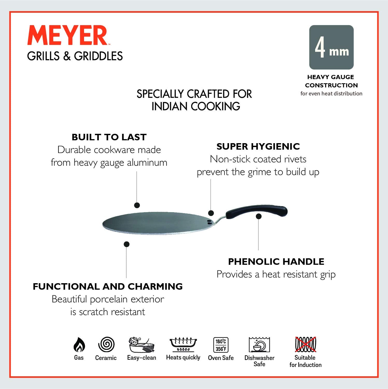 Meyer - Edgeless Flat Tawa Non-Stick 30 Cm Orange - Ghar Sajawat