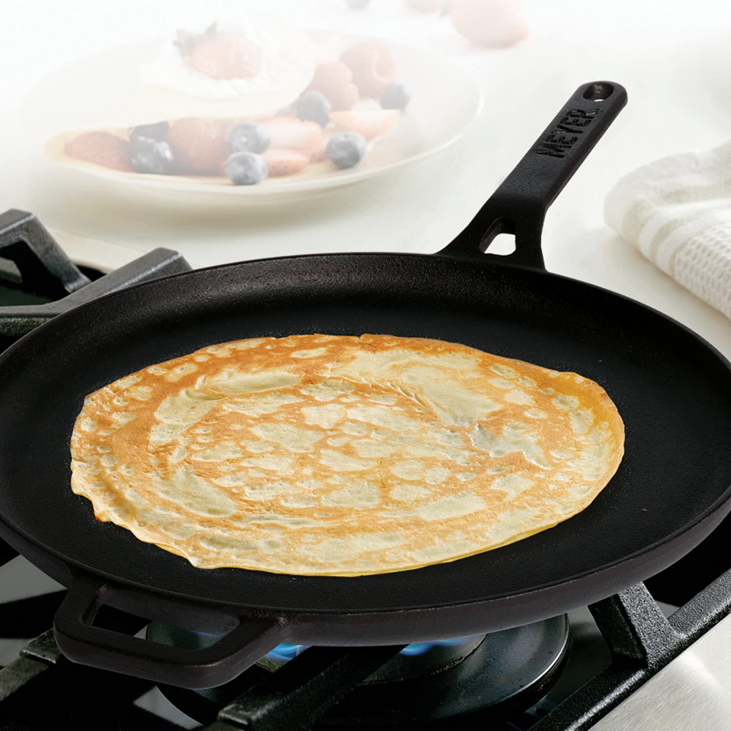 Meyer - PreSeasoned Flat Dosa Tawa Cast Iron TOXIN-Free 28 Cm Black - Ghar Sajawat