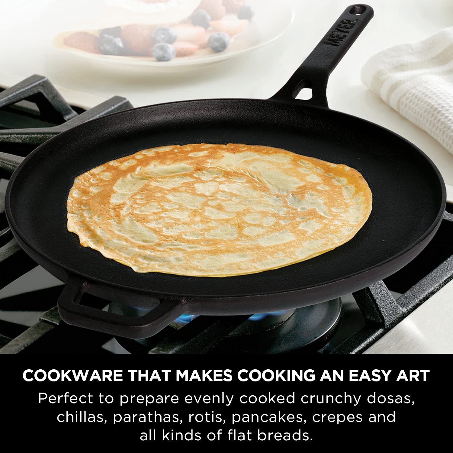 Meyer - PreSeasoned Flat Dosa Tawa Cast Iron TOXIN-Free 28 Cm Black - Ghar Sajawat