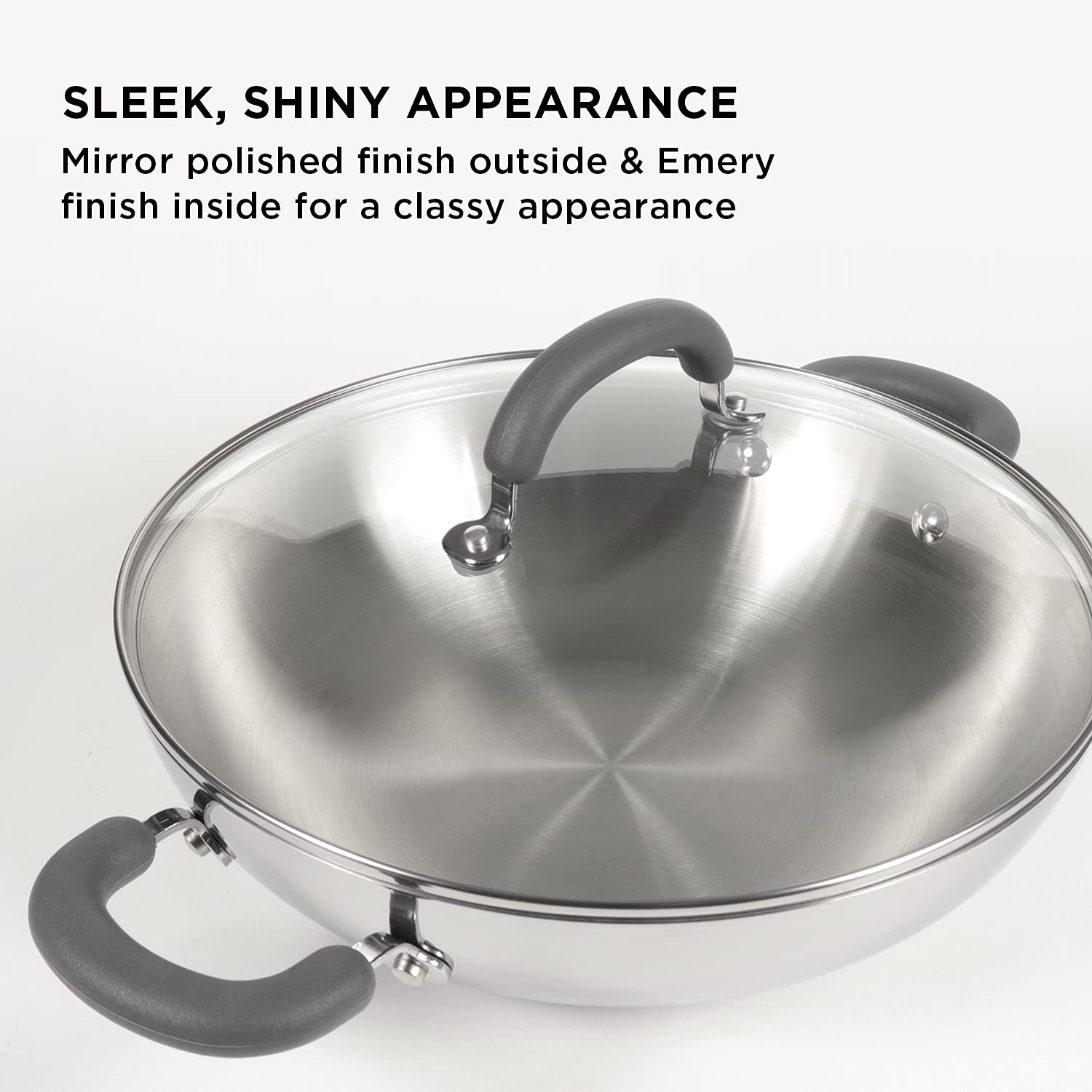 Meyer - Trivantage Kadai Triply Stainless Steel 30 Cm - 5.1 Ltr Silver - Ghar Sajawat