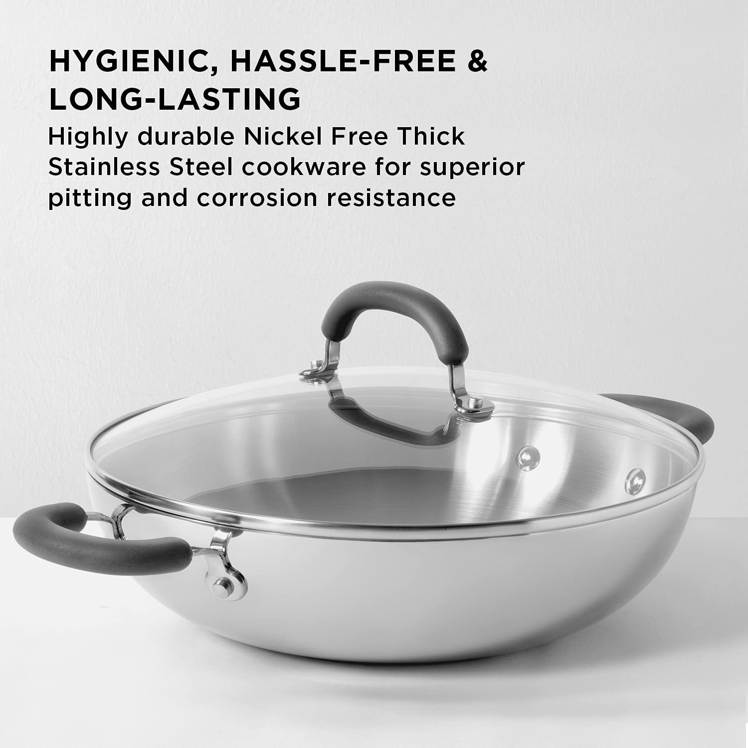 Meyer - Trivantage Kadai Triply Stainless Steel 30 Cm - 5.1 Ltr Silver - Ghar Sajawat