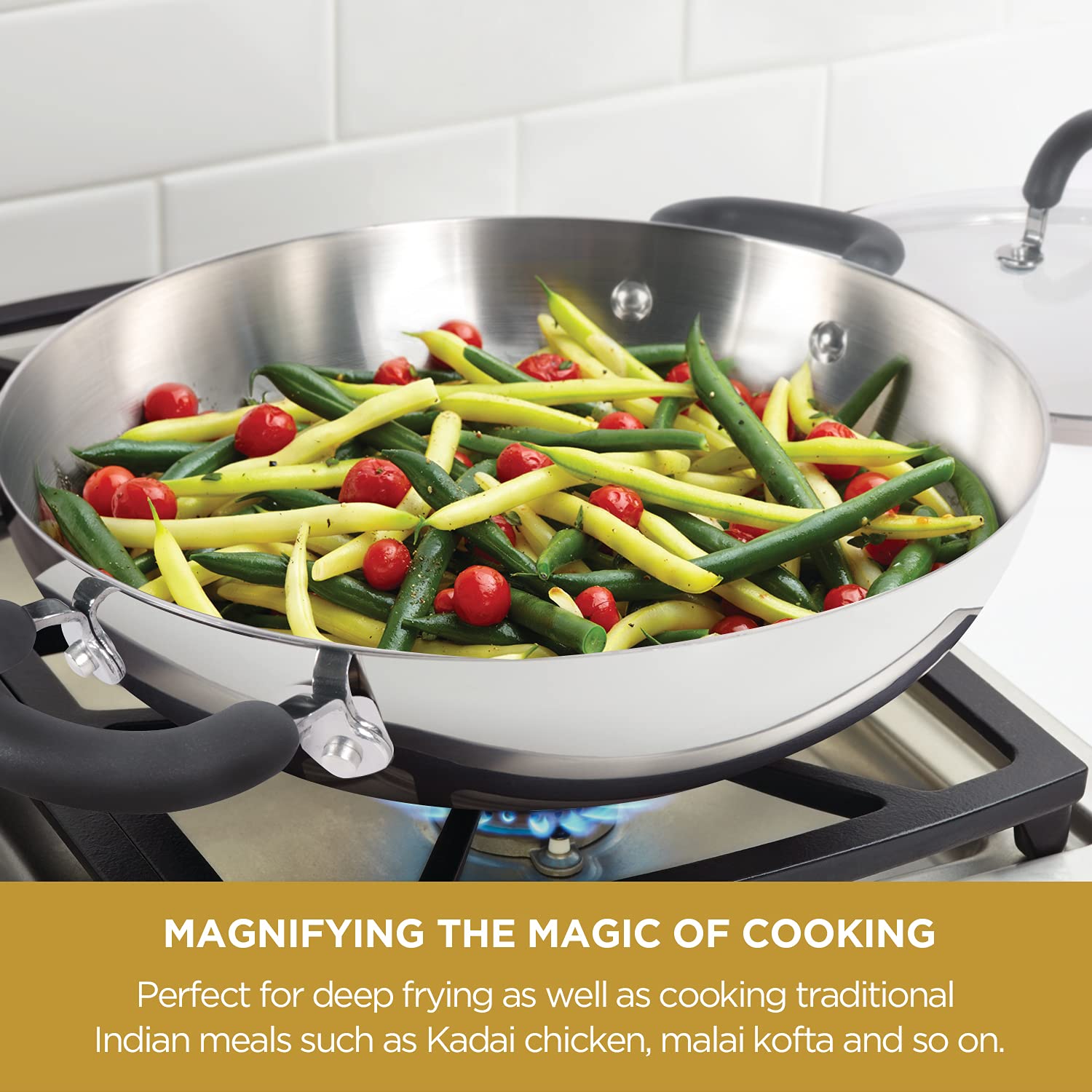 Meyer - Trivantage Kadai Triply Stainless Steel 30 Cm - 5.1 Ltr Silver - Ghar Sajawat