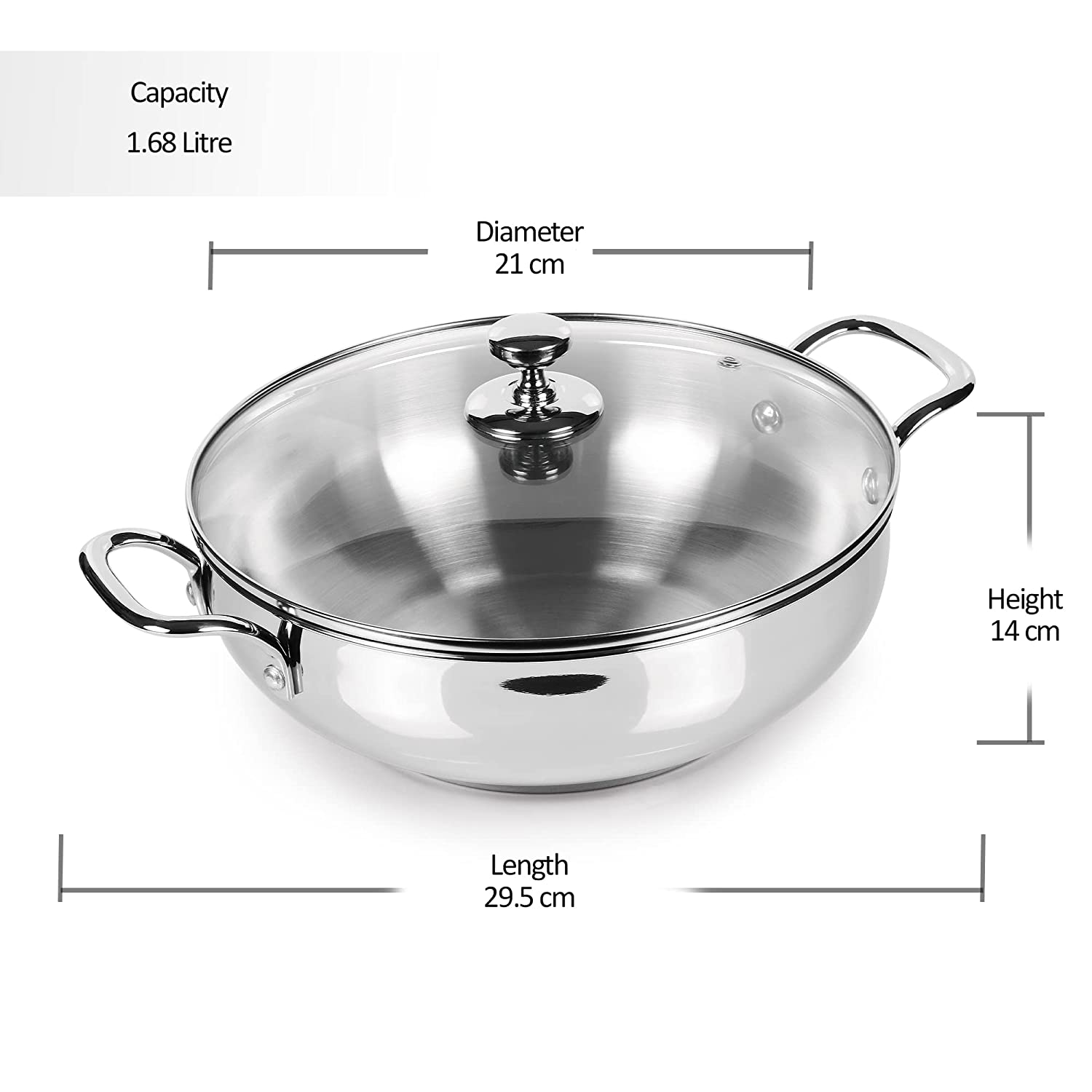 Milton - Procook Kadai Bottom TriPly Stainless Steel 28 Cm - 4.4 Ltr Silver - Ghar Sajawat
