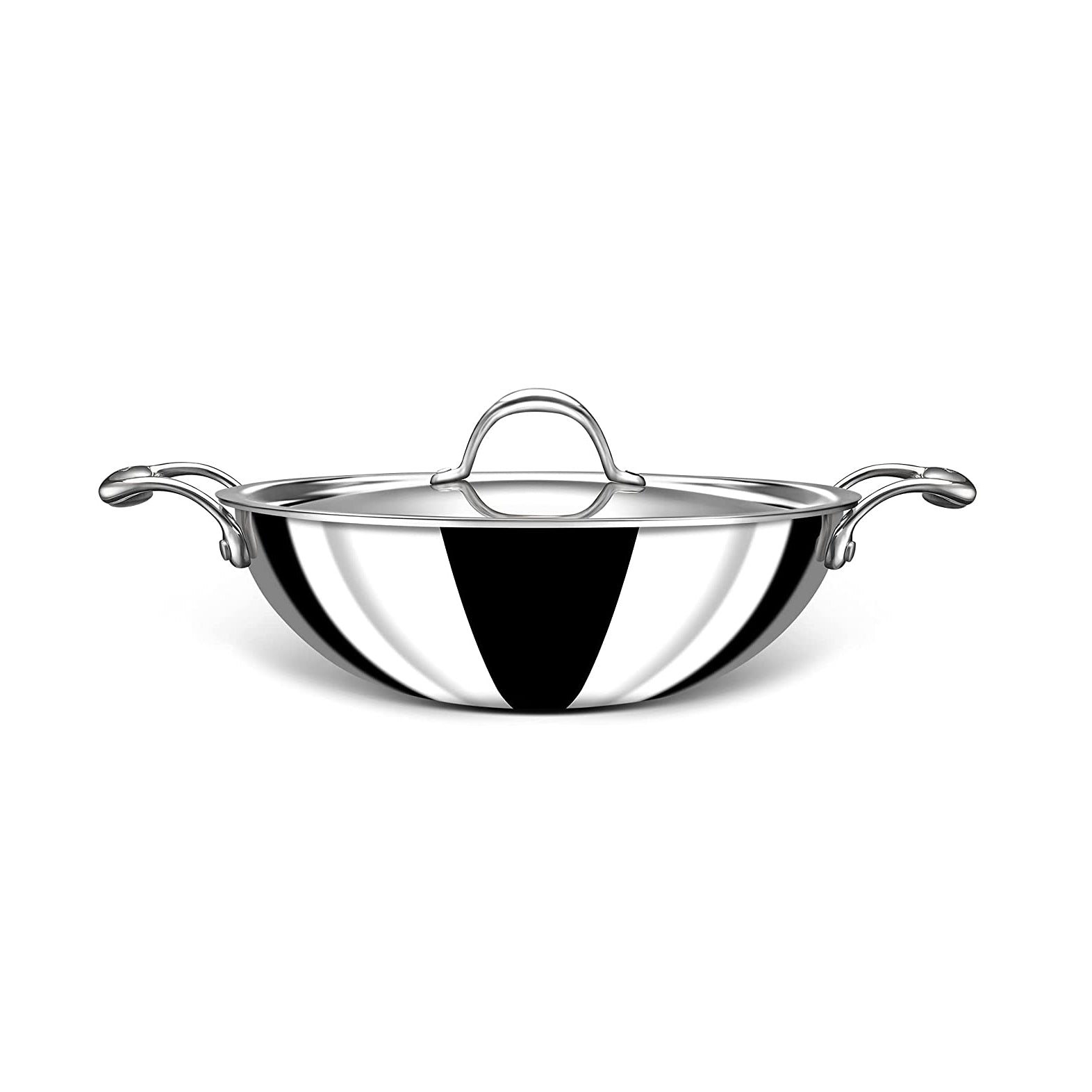 Stahl - Neverstick Kadai Non-Stick Triply Stainless Steel 22 Cm - 2 Ltr Silver - Ghar Sajawat