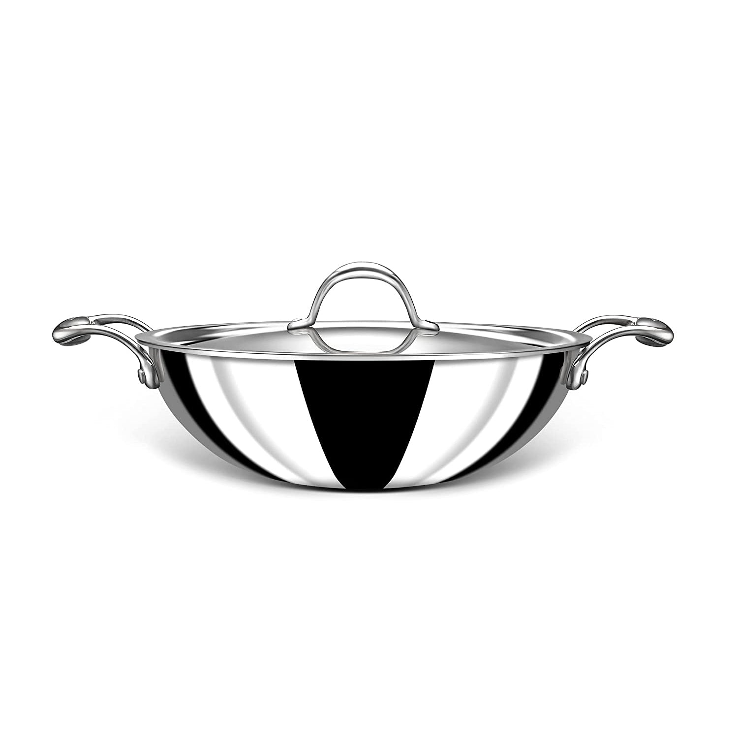 Stahl - Neverstick Kadai Non-Stick Triply Stainless Steel 26 Cm - 3.3 Ltr Silver - Ghar Sajawat
