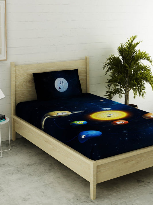 Solar System Print 100% Cotton Single Bedsheet Set