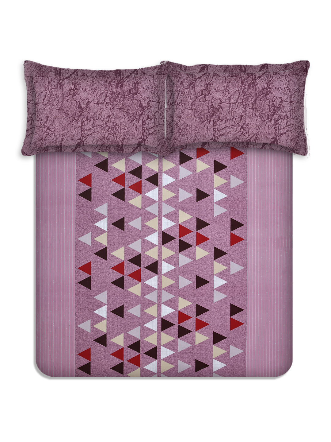 Pink & White Geometric Print King Size Fitted Bedsheet with 2 Pillow Covers