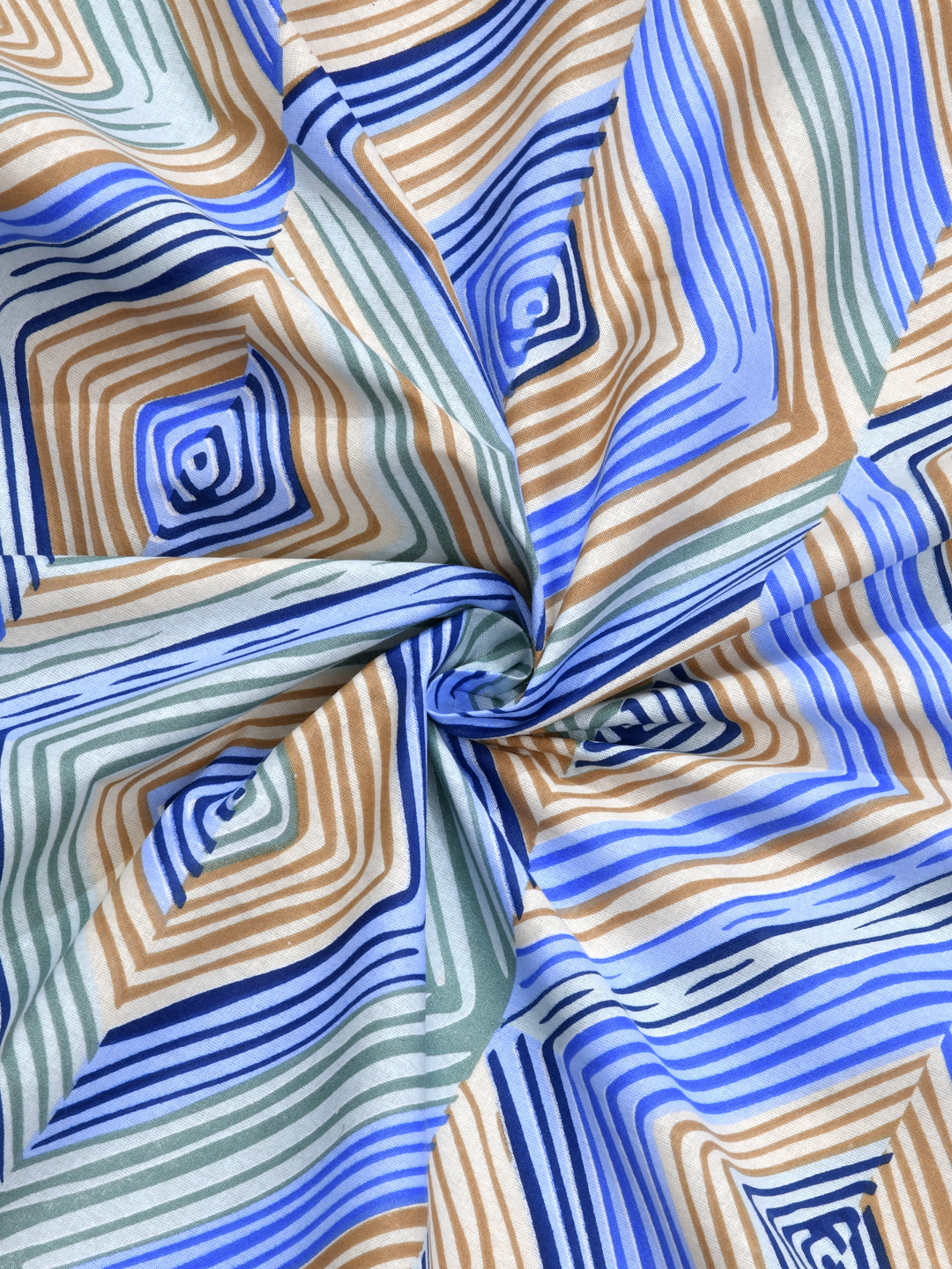 Blue & Brown Geometric Print King Size Fitted Bedsheet with 2 Pillow Covers