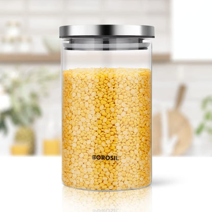 Borosil - Classic 100% Borosilicate Glass Storage Jar 1Pcs (900ML) Transparent - Ghar Sajawat