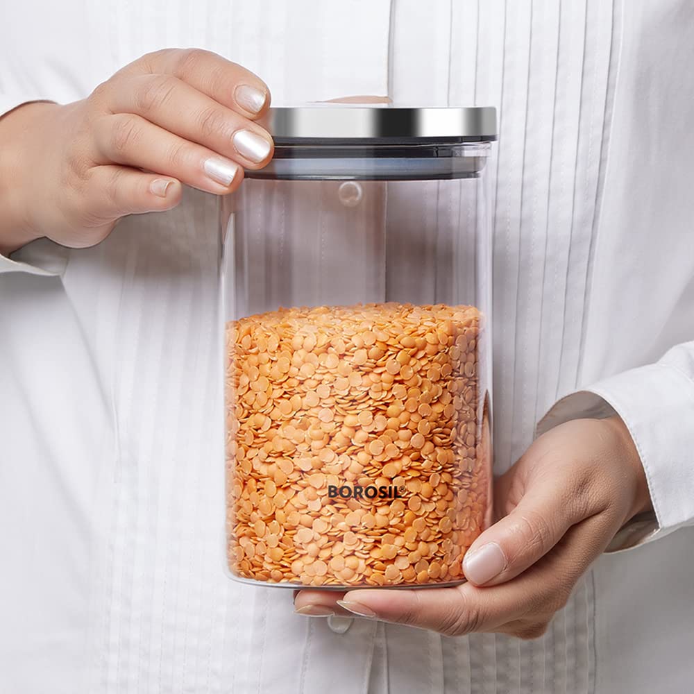 Borosil - Classic 100% Borosilicate Glass Storage Jar 1Pcs (900ML) Transparent - Ghar Sajawat