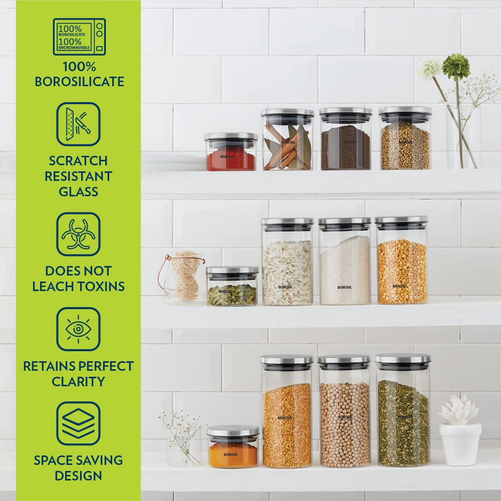 Borosil - Classic 100% Borosilicate Glass Storage Jar 1Pcs (900ML) Transparent - Ghar Sajawat