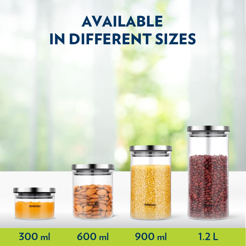 Borosil - Classic 100% Borosilicate Glass Storage Jar 1Pcs (900ML) Transparent - Ghar Sajawat
