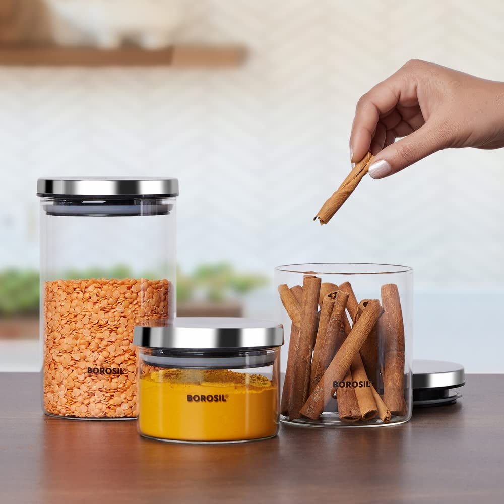 Borosil - Classic 100% Borosilicate Glass Storage Jar 1Pcs (900ML) Transparent - Ghar Sajawat