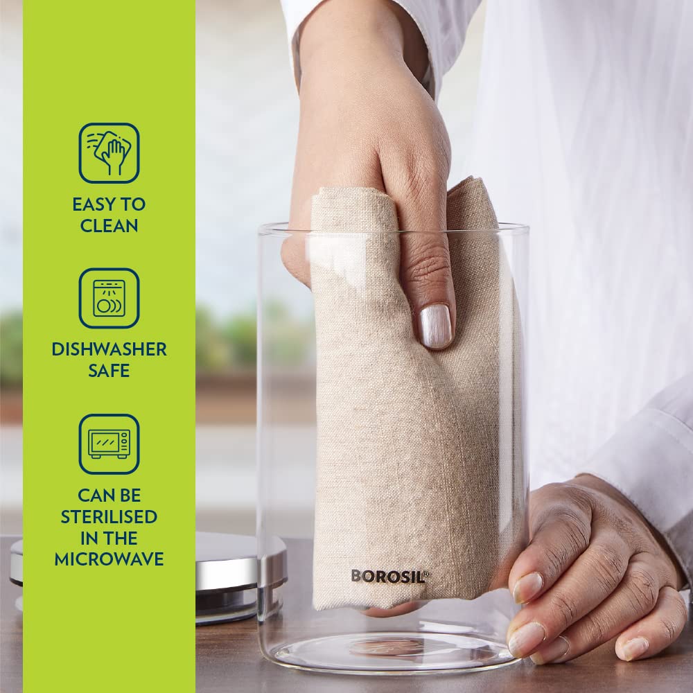 Borosil - Classic 100% Borosilicate Glass Storage Jar 1Pcs (900ML) Transparent - Ghar Sajawat