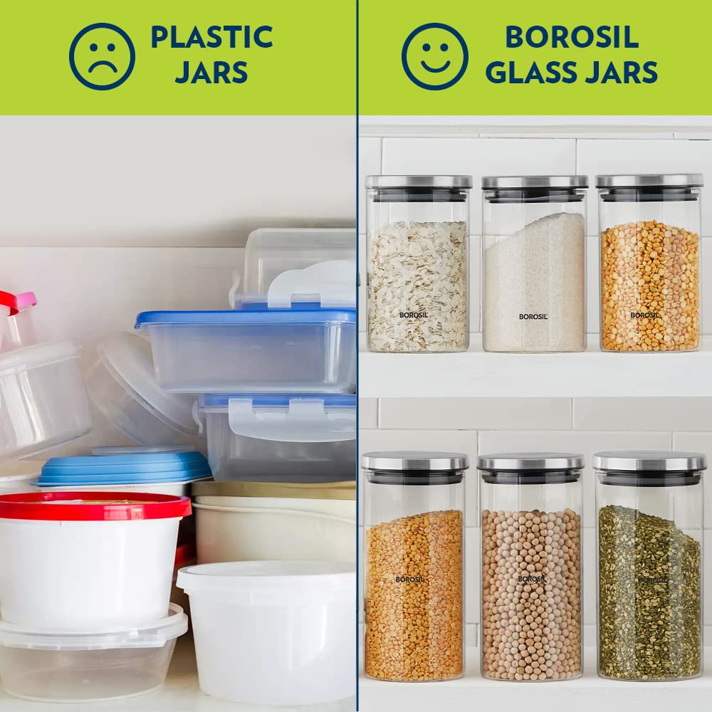 Borosil - Classic 100% Borosilicate Glass Storage Jar 1Pcs (900ML) Transparent - Ghar Sajawat
