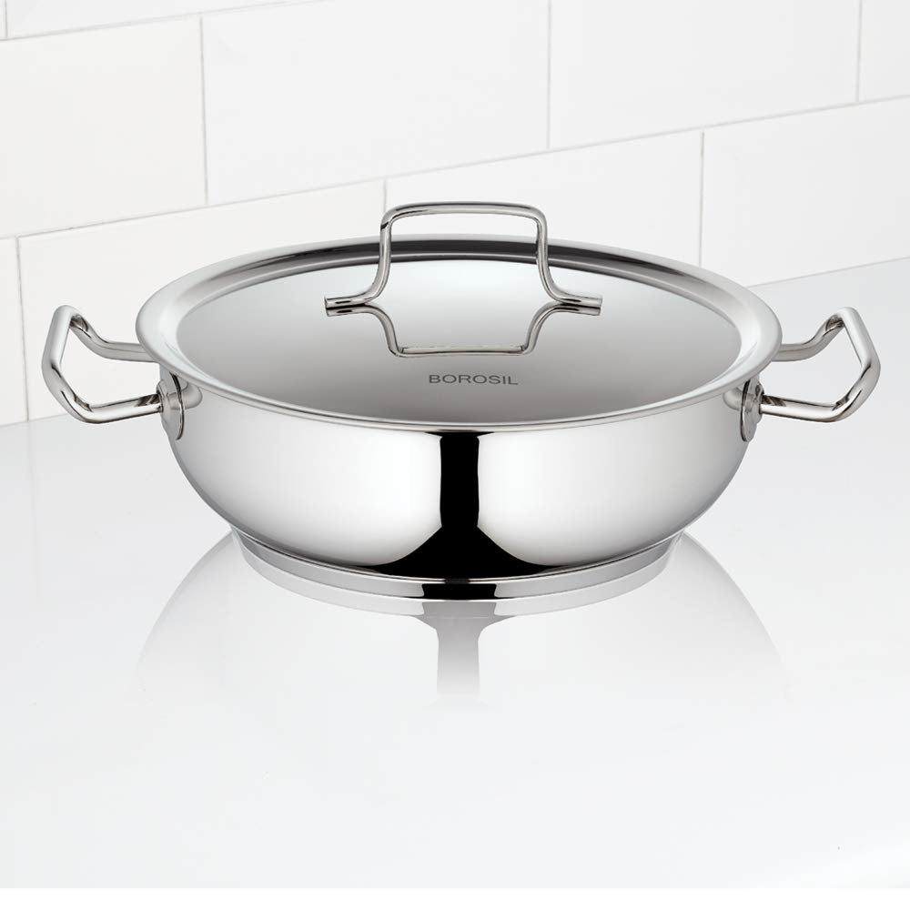 Borosil - Cookfresh Kadai Bottom TriPly Stainless Steel 20 Cm - 1.8 Ltr Silver - Ghar Sajawat