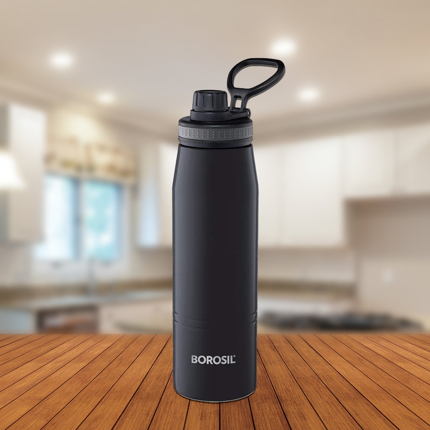 Borosil - Hydra Gosports Thermosteel Bottle 600ML Black - Ghar Sajawat