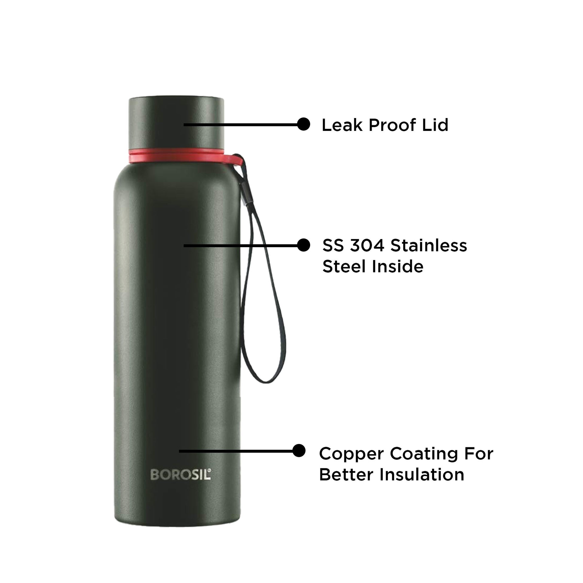 Borosil - Hydra Trek Thermosteel Bottle 850ML Green - Ghar Sajawat