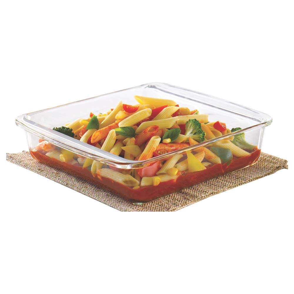 Borosil - Square Dish Microwave Safe Borosilicate Glass 1.6 ltr Transparent - Ghar Sajawat
