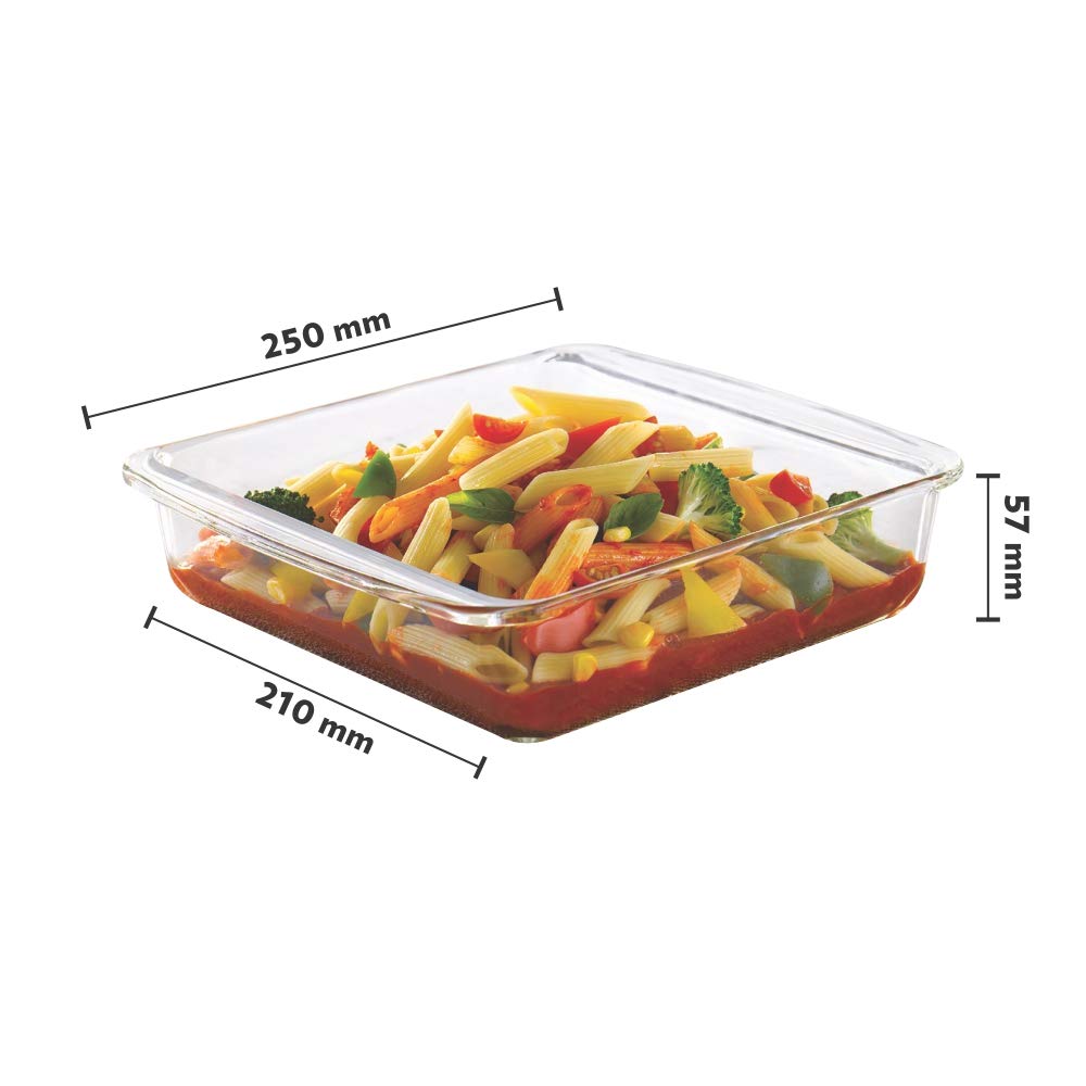 Borosil - Square Dish Microwave Safe Borosilicate Glass 1.6 ltr Transparent - Ghar Sajawat