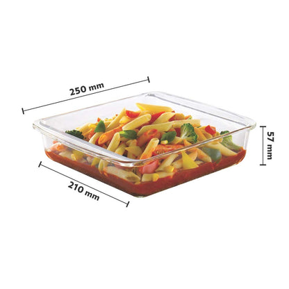 Borosil - Square Dish Microwave Safe Borosilicate Glass 1.6 ltr Transparent - Ghar Sajawat