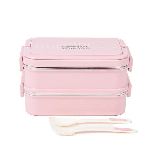 Dubblin - Duplex Stainless Steel Lunch Box 2Pcs (1400ML) Pink - Ghar Sajawat