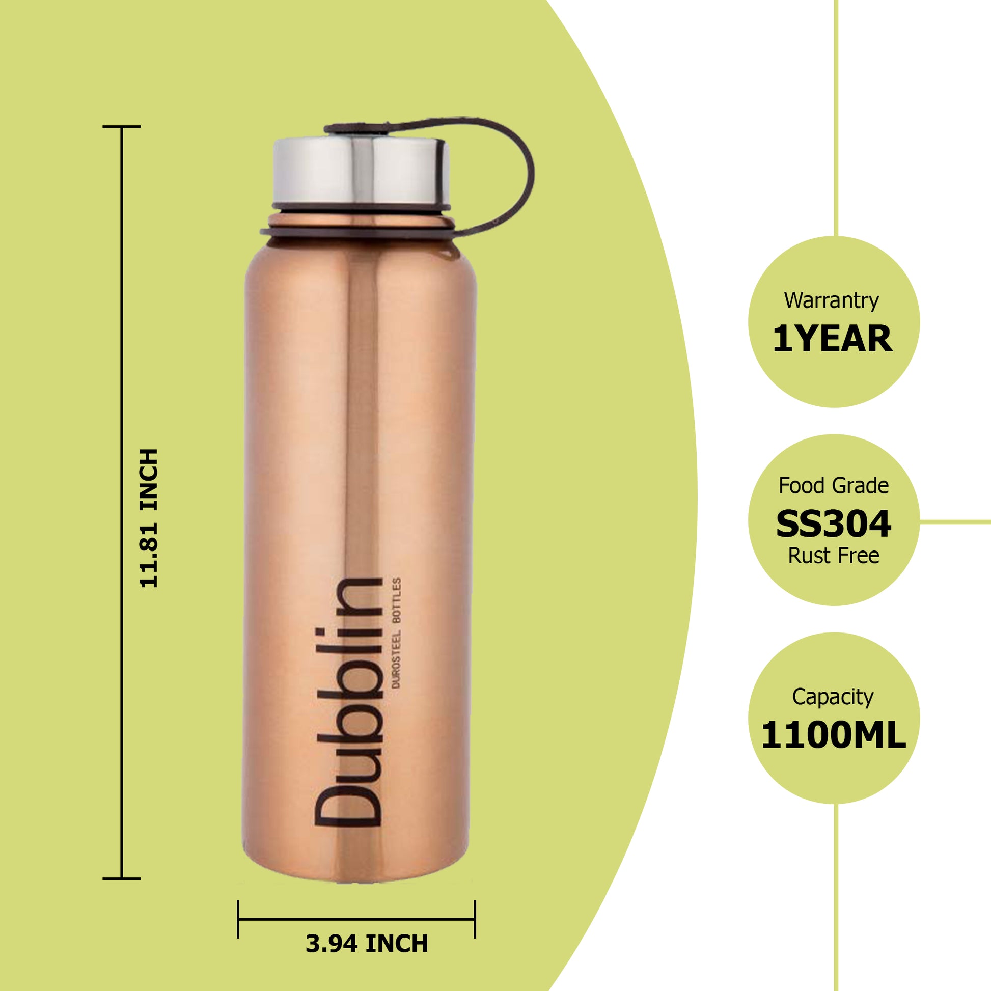 Dubblin - Turbo Thermosteel Bottle 1100ML Gold - Ghar Sajawat