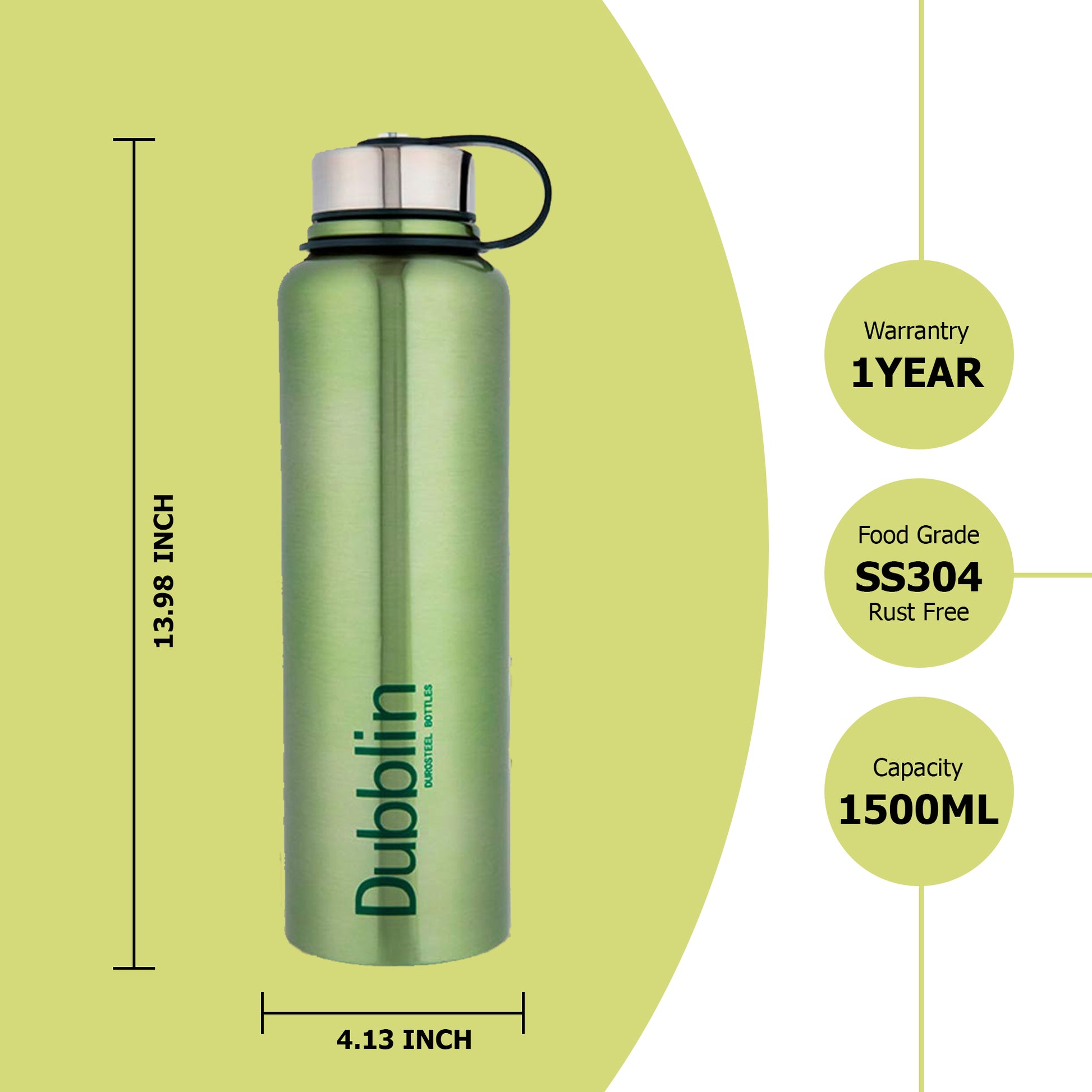 Dubblin - Turbo Thermosteel Bottle 1500ML Green - Ghar Sajawat