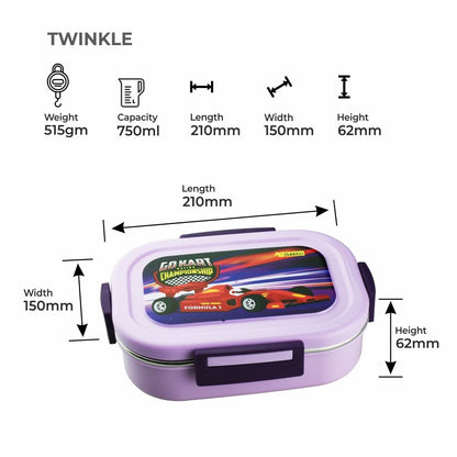 Dubblin - Twinkle Stainless Steel Lunch Box 1Pcs (1Pcs-750ML) Violet Go Kart Racing - Ghar Sajawat